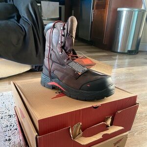 Red Wing Shoes Men's Brown and Black Work Boot with Red Trim